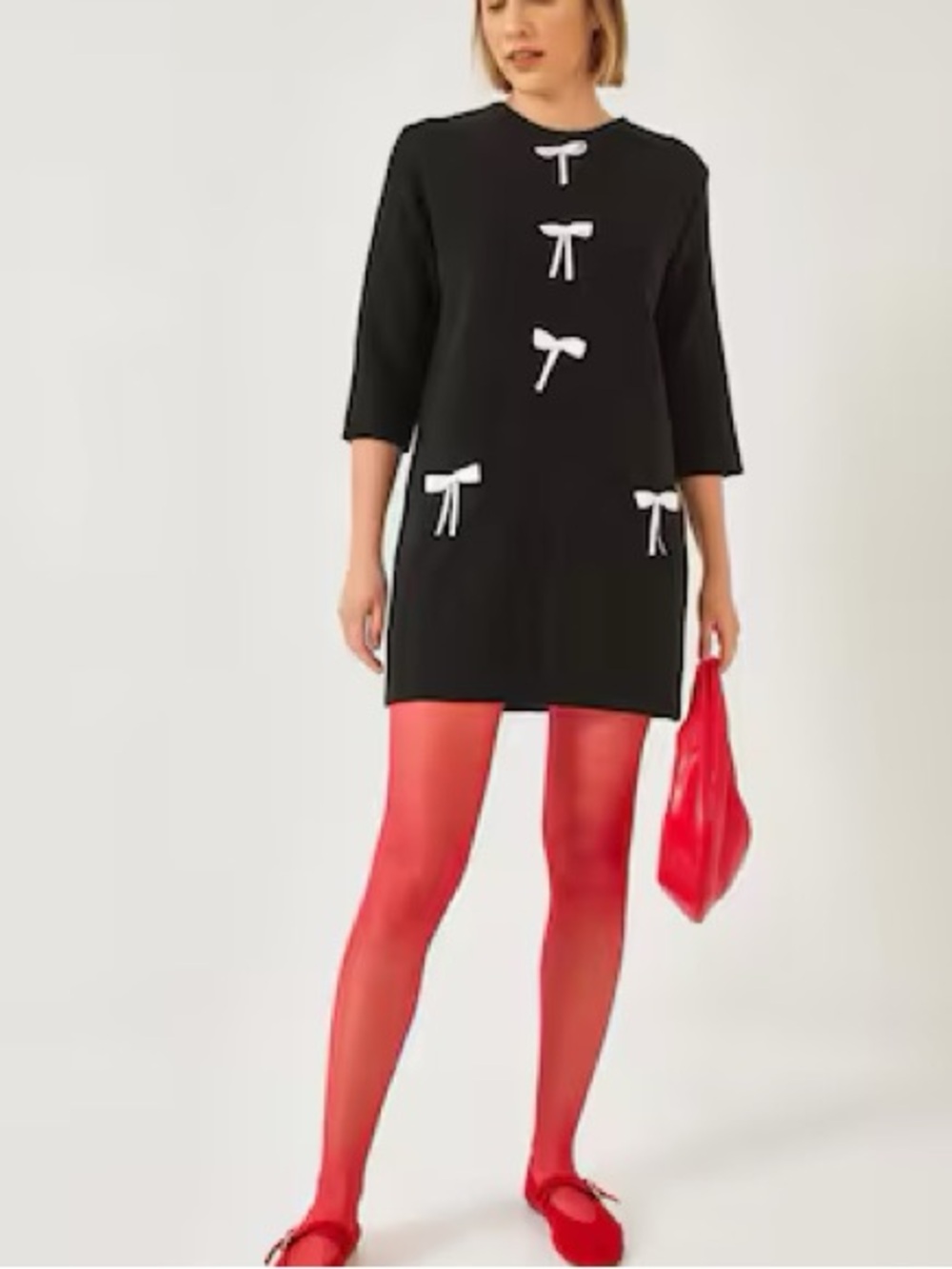Zara Black Knit Coquette Pink Ribbon Bows Mini Dress - Picture 3 of 8